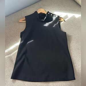 Ann Taylor Black Sleeveless Blouse with Ruffled Neckline